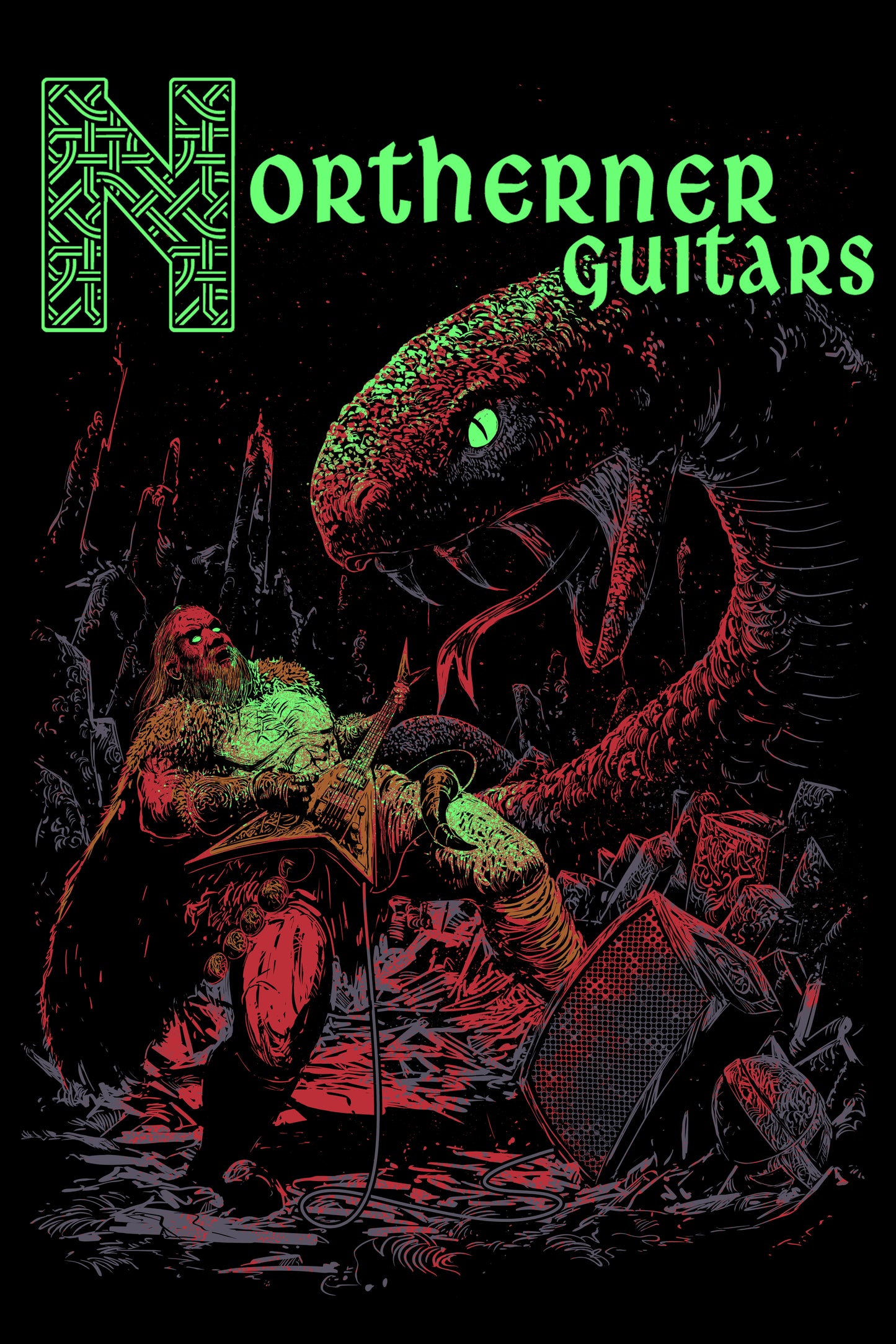 Northerner Guitars "Viking and Serpent" T-Shirt (Various Design Colors Available)