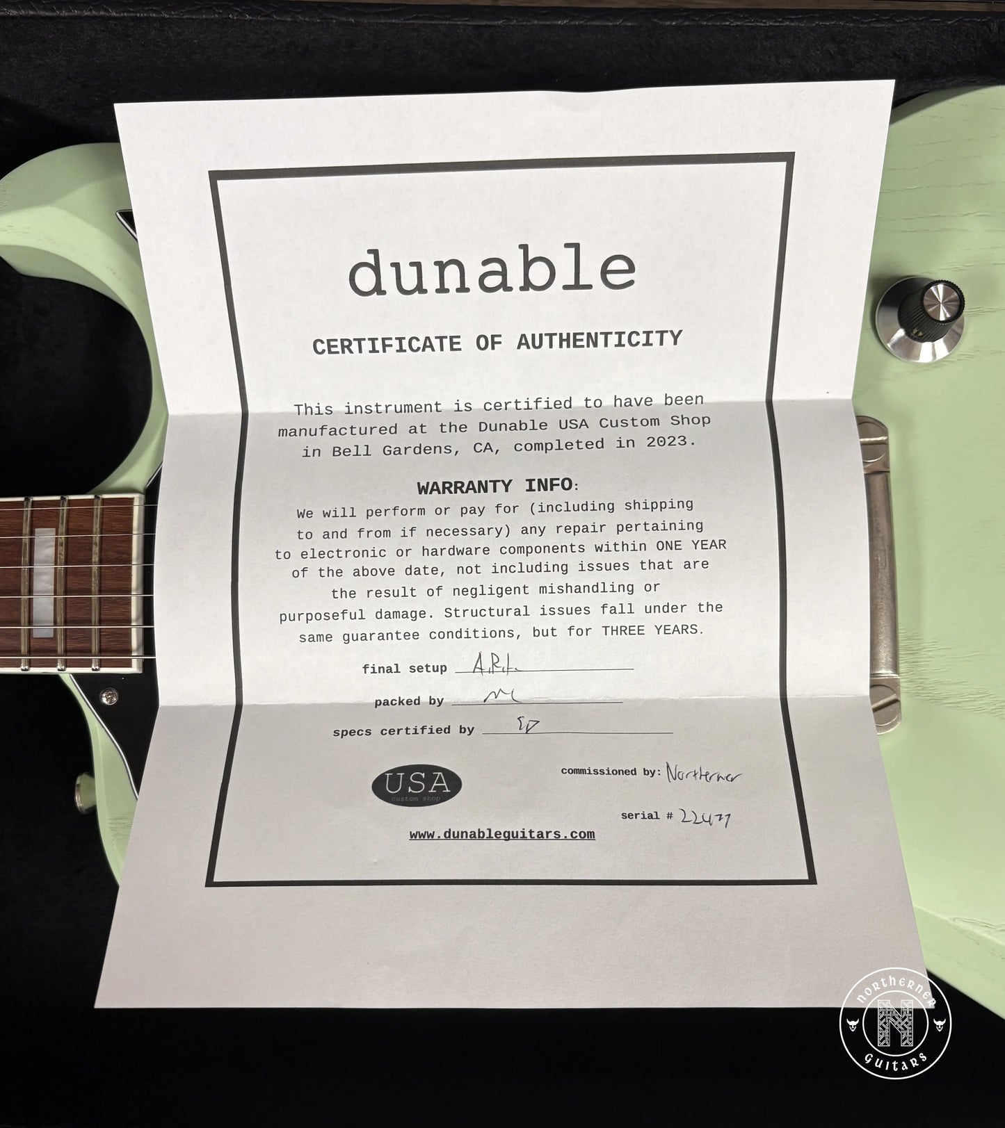 USED Dunable R2 2023 Swamp Ash Mint Marshmallow Northerner Guitars