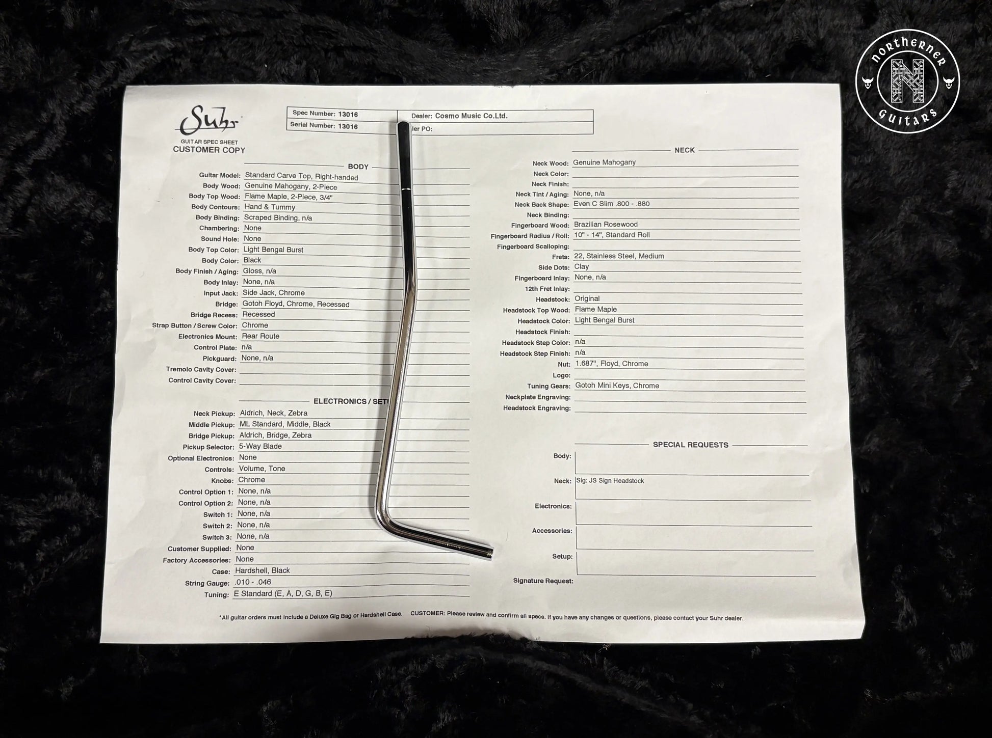 USED Suhr Custom Shop Standard Carve Top Bengal Burst w/ Brazilian Rosewood Fretboard - Northerner Guitars