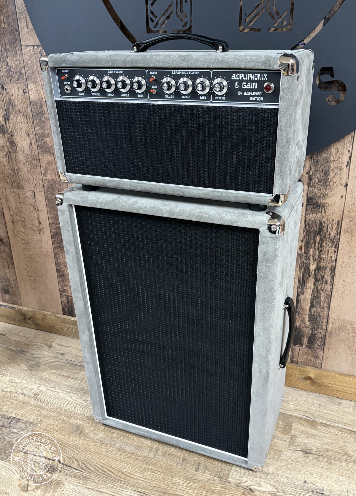 USED Amplified Nation Ampliphonix and Gain 2025 Silver Suede w/ Matching 2x12 Vertical Cab