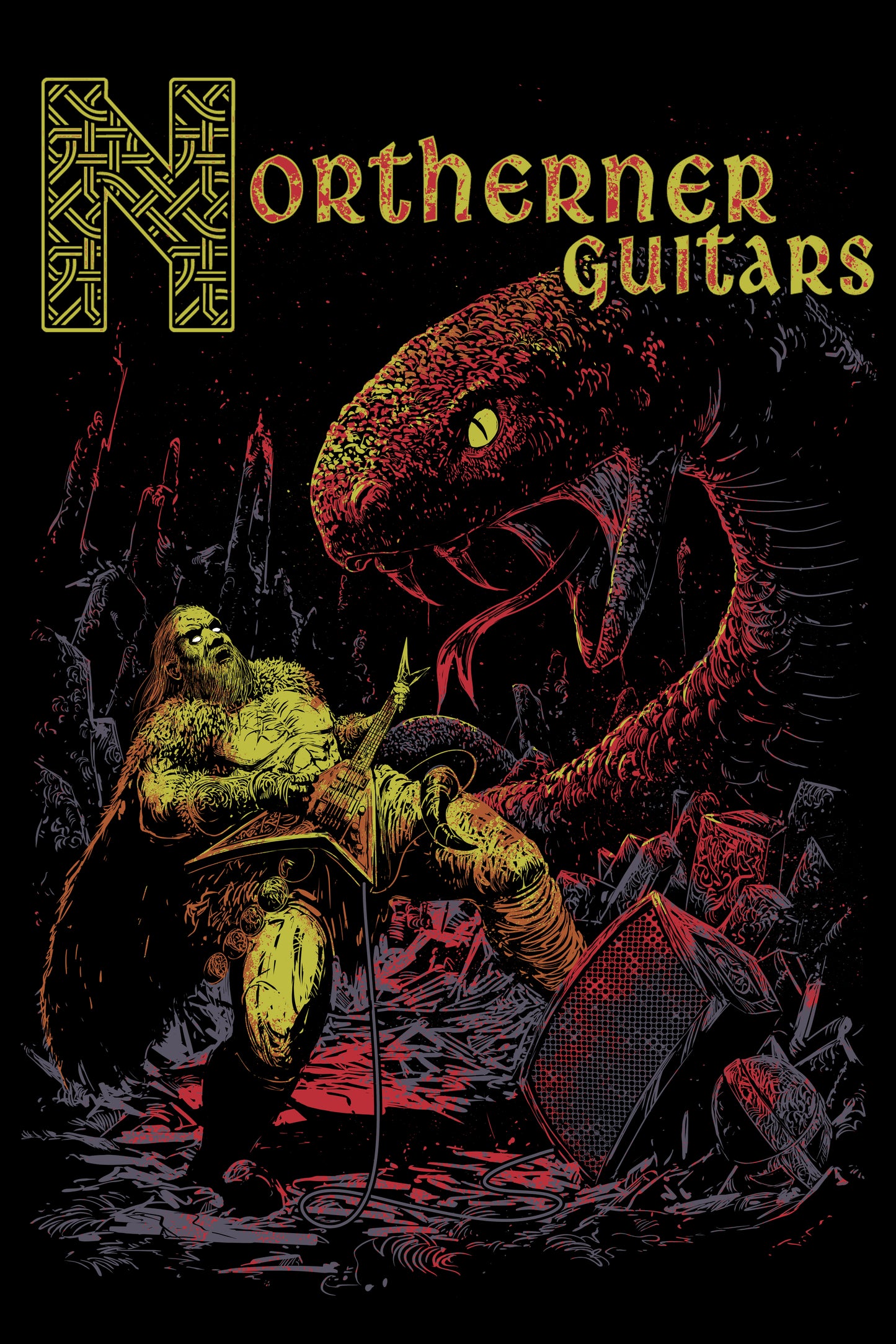 Northerner Guitars "Viking and Serpent" T-Shirt (Various Design Colors Available)