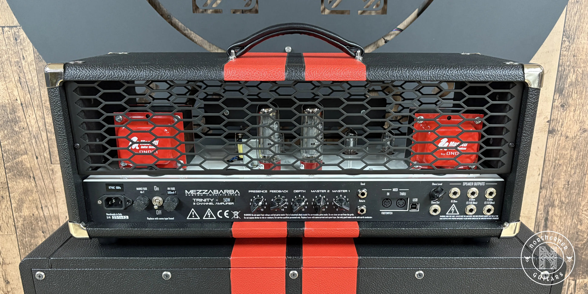 NEW Mezzabarba Trinity 50W EL34 2025 Custom Black w/ Red Racing Stripes Tolex & Red Transformers - Northerner Guitars
