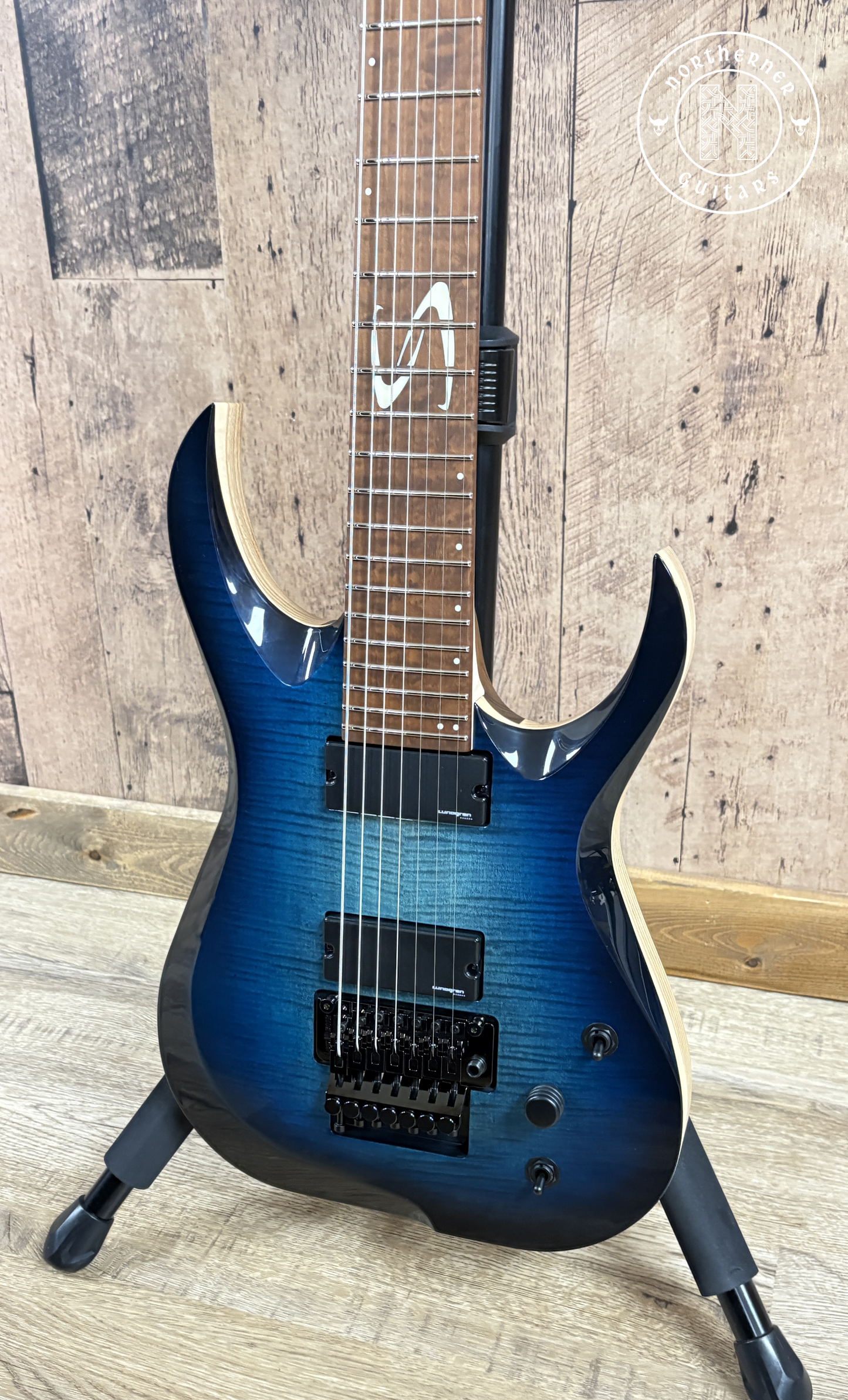 NEW Skervesen Nebelung 7 27" Baritone Flame Maple Blue Burst