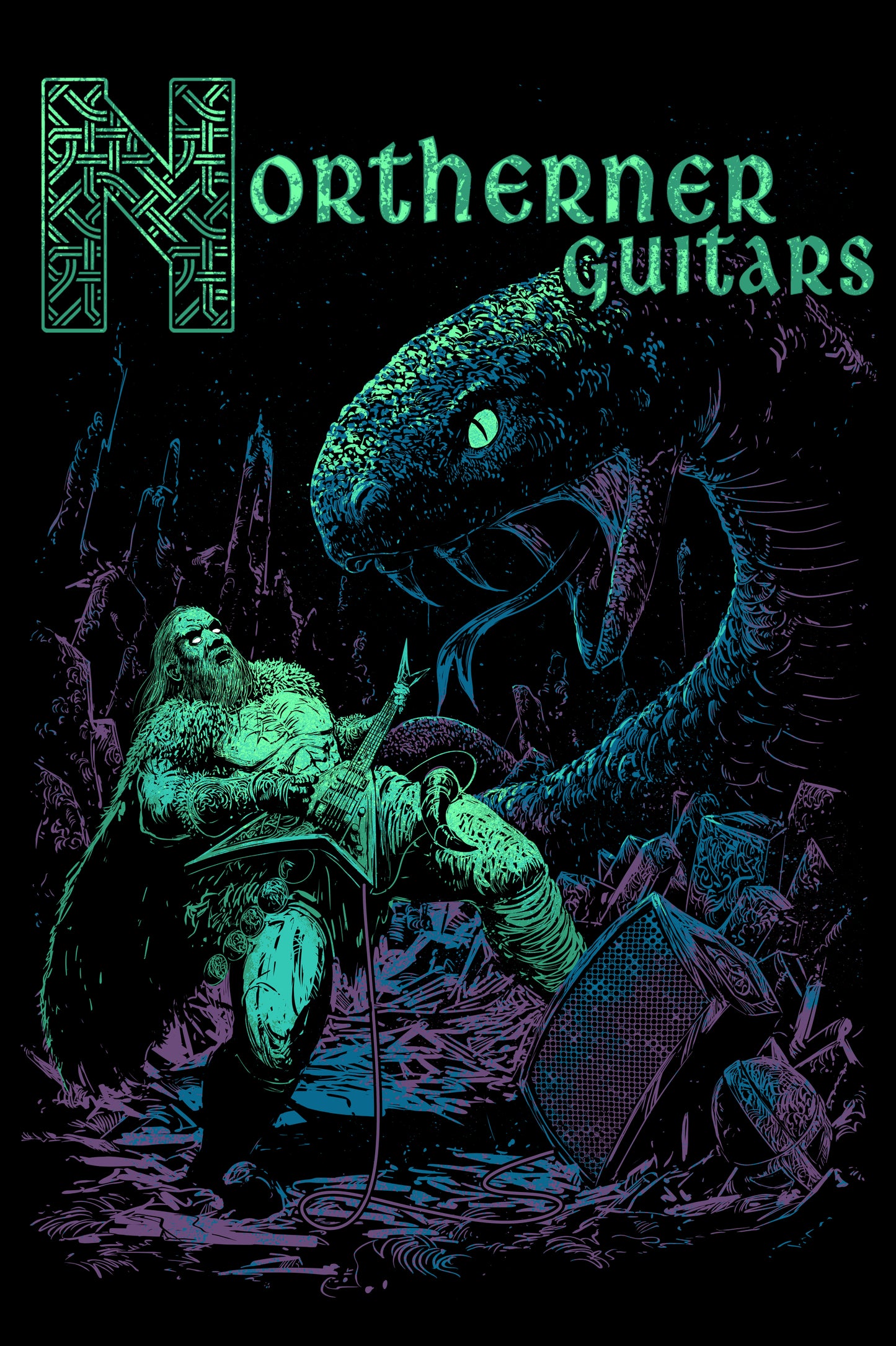 Northerner Guitars "Viking and Serpent" T-Shirt (Various Design Colors Available)