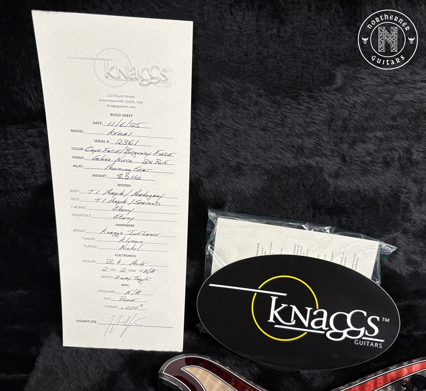 NEW Knaggs Kenai T1 Double Purfling 2025 Onyx Fade / Burgundy Fade w/ Matching Stained T1 Flame Maple Neck - Northerner Guitars