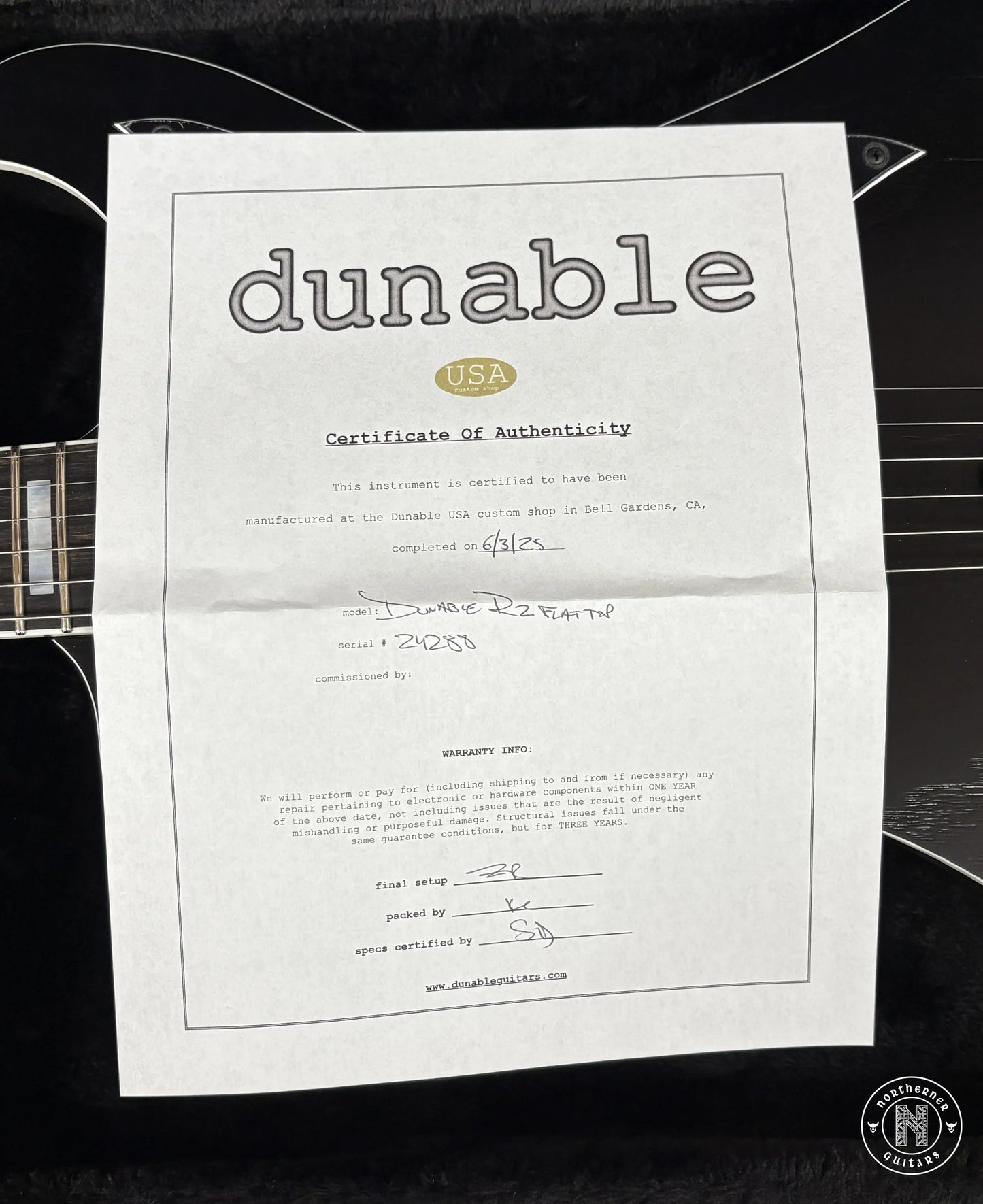 NEW Dunable R2 2025 Black Scarred Ash - Northerner Guitars